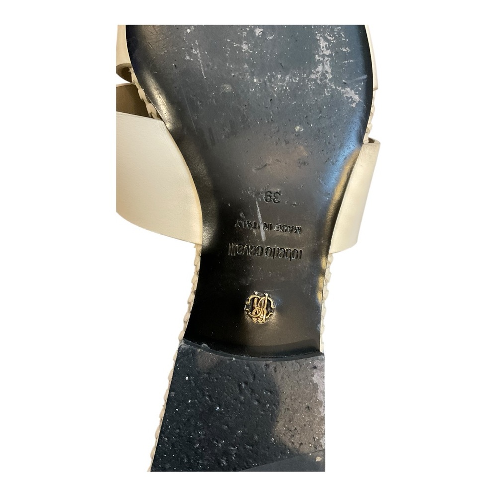 Roberto Cavalli Women’s Light Beige logo-embossed leather slides Flats Size 39 - Picture 9 of 15